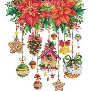Détail de stickers muraux de Noël avec poinsettias aquarelle et nichoir de fête