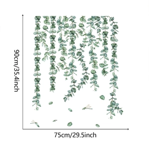 Detailed eucalyptus leaf vine wall sticker dimensions 90x75cm in watercolor style