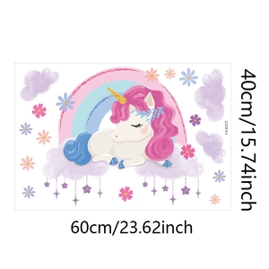 Detailed 60x40cm size specifications for cartoon unicorn rainbow and clouds wall sticker