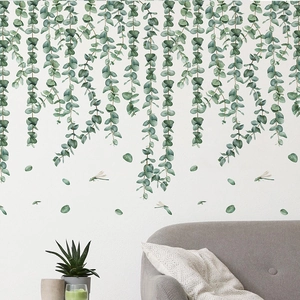 Watercolour eucalyptus vine wall decals for living room decor with natural green leaves