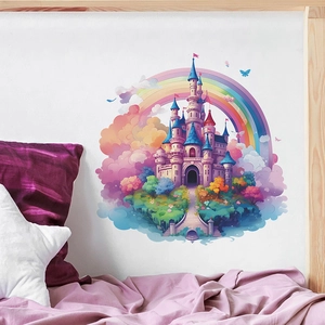 Cartoon dream rainbow castle wall sticker for kids bedroom and home wall decoration