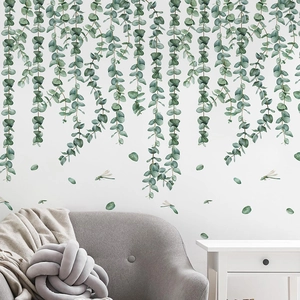 Self-adhesive green eucalyptus vine wall stickers for living room decor