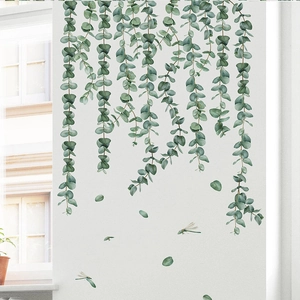 Green eucalyptus vine wall stickers for home decor in living room or bedroom background