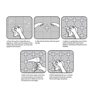 Step-by-step installation guide for green plaid tile stickers with heating application