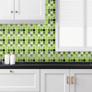 Self-adhesive green mosaic tile wall stickers for modern kitchen backsplash decoration
