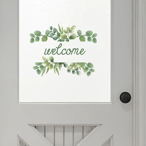 Self-adhesive welcome door wall sticker with green eucalyptus leaves for home decor