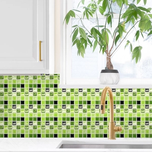 Self-adhesive green and black mosaic tile stickers for kitchen backsplash decoration