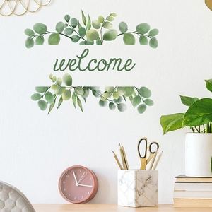 Eucalyptus leaves wall sticker with welcome lettering in fresh Nordic style