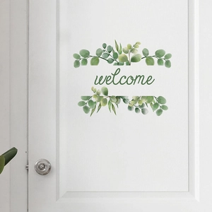 Eucalyptus leaves wall sticker with welcome lettering for home door decoration
