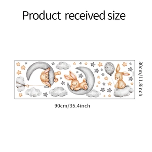 Tableau détaillé des tailles pour stickers muraux lapin et lune style aquarelle enfant