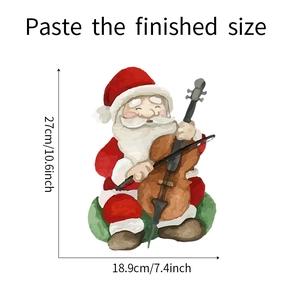 Detail showing hand-painted Santa playing cello wall sticker with 27x18.9cm dimensions