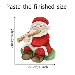 Detailed size view of watercolor Santa Claus playing flute self-adhesive wall sticker