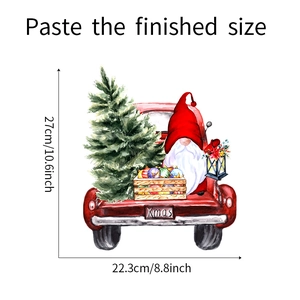 Sticker mural gnome de Noël et camion rouge avec dimensions détaillées 27x22,3 cm