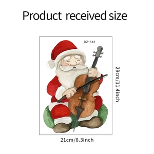 Watercolor Santa Claus playing cello wall sticker, size 21x29cm for festive home decor