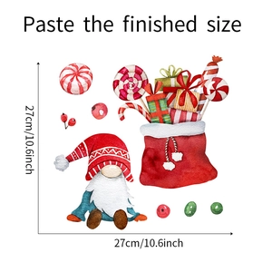 Finished size layout of watercolor Christmas gnome wall sticker with dimensions 27cm by 27cm