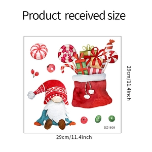 Detailed view of Christmas gnome wall sticker with dimensions 29x29cm for festive decor