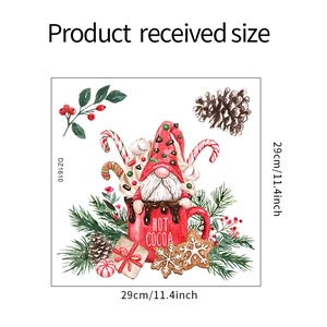 Detail of Christmas gnome wall sticker with hot cocoa cup design, sized 29x29 cm