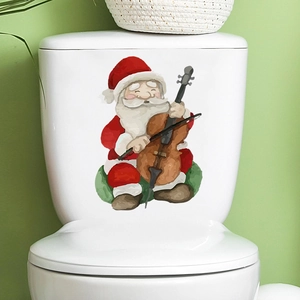 Christmas Santa Claus playing cello wall sticker for home and toilet seat decoration