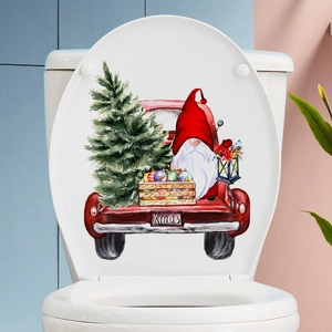 Sticker de Noël gnome dans un camion avec sapin auto-adhésif pour abattant de toilettes