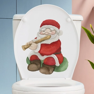 Watercolor Santa Claus playing flute decorative self-adhesive wall sticker for bathroom
