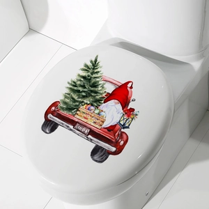 Autocollant de Noël gnome en camion rouge avec sapin pour couvercle de toilette