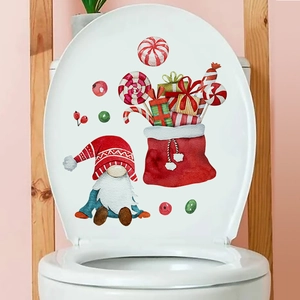 Christmas Gnome Watercolor Toilet Sticker Self-Adhesive Holiday Wall Decal For Bathroom Home Decor Removable Festival Ornament