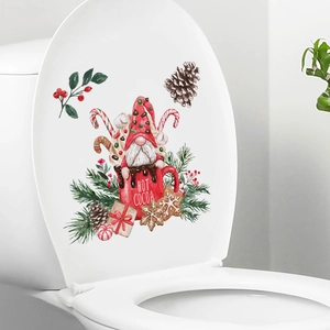 Christmas gnome hot cocoa wall stickers for holiday home bathroom toilet seat decor