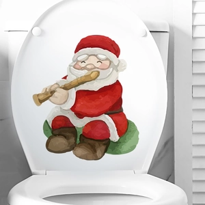 Christmas Santa Claus playing flute watercolor wall sticker for bathroom toilet decor