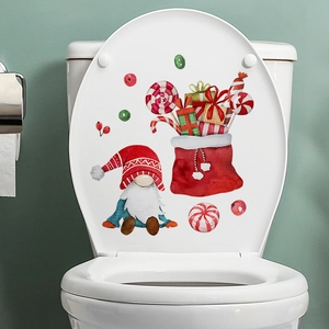 Christmas gnome toilet lid sticker with watercolor candy bags and festive berries