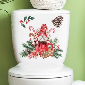 Christmas gnome wall stickers with hot cocoa and pine cones for holiday bathroom decor