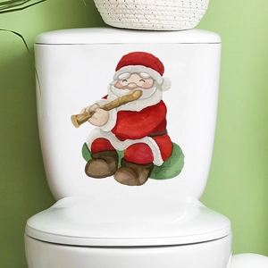 Cartoon Santa Claus playing flute decorative wall sticker for Christmas toilet decor