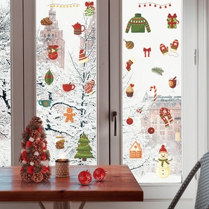 Christmas window stickers set with snowman and tree patterns for home glass decoration