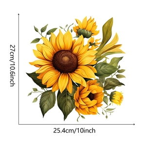 Detailed view of sunflower wall sticker with dimensions 27cm by 25.4cm in hand-painted style