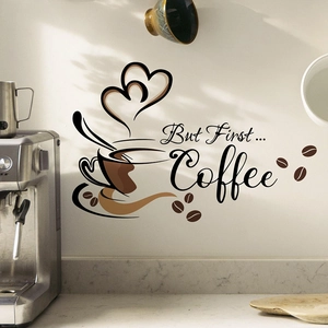 But First Coffee Wall Sticker Self Adhesive PVC Kitchen Art Decal Removable Heart Beans Decor For Cafe Home Office