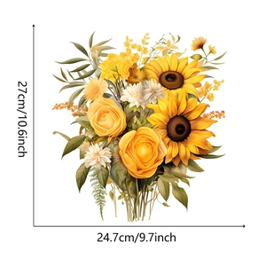 Detailed dimensions of sunflower and yellow rose floral wall sticker 27x24.7cm
