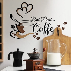 Creative coffee theme wall sticker But First Coffee design for kitchen and cafe decor