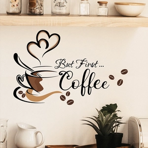 Creative coffee wall decal featuring 'But First Coffee' text for kitchen and home decor