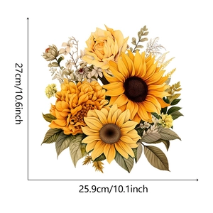 Detailed dimensions of sunflower wall sticker with vintage floral design specifications