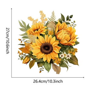 Detail view of sunflower and rose wall sticker with dimensions 27cm x 26.4cm