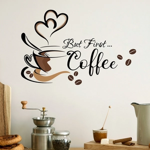 Coffee themed wall sticker with heart and cup design for kitchen or cafe decoration