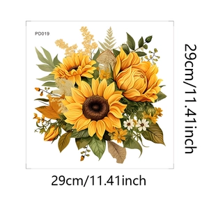 Detail view of 29cm sunflower wall sticker with daisies and green fern leaves