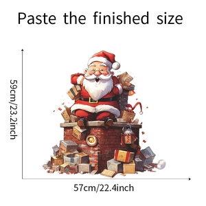 Détail du sticker mural Père Noël sur cheminée avec dimensions de 57x59 cm