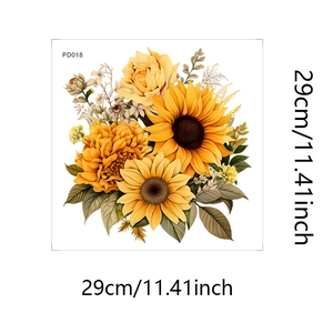 Detail view of sunflower and rose wall sticker decal measuring 29cm for home decoration