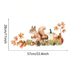 Detail showing autumn wall sticker dimensions with squirrel and pumpkin patterns