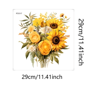 Detail view of sunflower and rose wall sticker with 29cm size measurement mark
