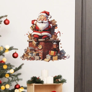 Sticker mural Père Noël sur cheminée pour décoration de Noël et chambre d'enfant mignonne