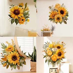 Sunflower Wall Sticker Removable PVC Floral Decal Romantic Bouquet Self Adhesive Wallpaper For Bedroom Living Room Home Decor