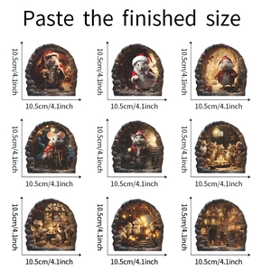 Detail showing nine cartoon mouse hole wall stickers with Christmas and birthday scenes