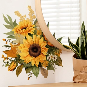 Self-adhesive sunflower wall stickers for bedroom with hand-painted floral style