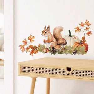 Autumn wall decals featuring squirrel, pumpkins and maple leaves for home entryway decor